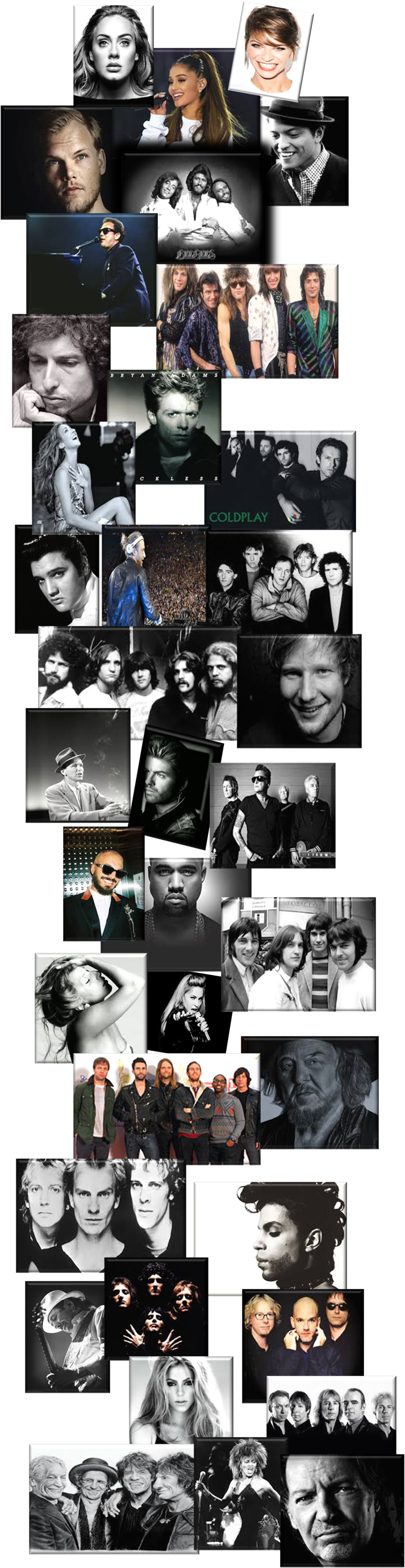 Zucchero,Santana,Madonna2,KanyeWest,ElvisPresley,Coldplay,BrunoMars,Avicii,Adele2,BeeGees,BobDylan,BonJovi,BryanAdams,CelineDion1,DavidGuetta,DireStraits,Eagles,EdSheeran,FrankSinatra,GeorgeMichael,GoldenEarring,J BALVIN,Kinks,LadyGaGa,Maroon5,Police,Prince,Queen,REM,Shakira,StatusQuo,RollingStones,TinaTurner,VascoRossi